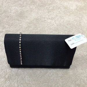 Elegant Black satin Purse w/crystals NWT Clutch